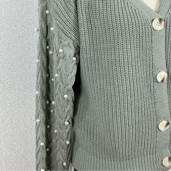 Jessica Simpson sage green button down sweater with pearls appliqué - Picture 9 of 12